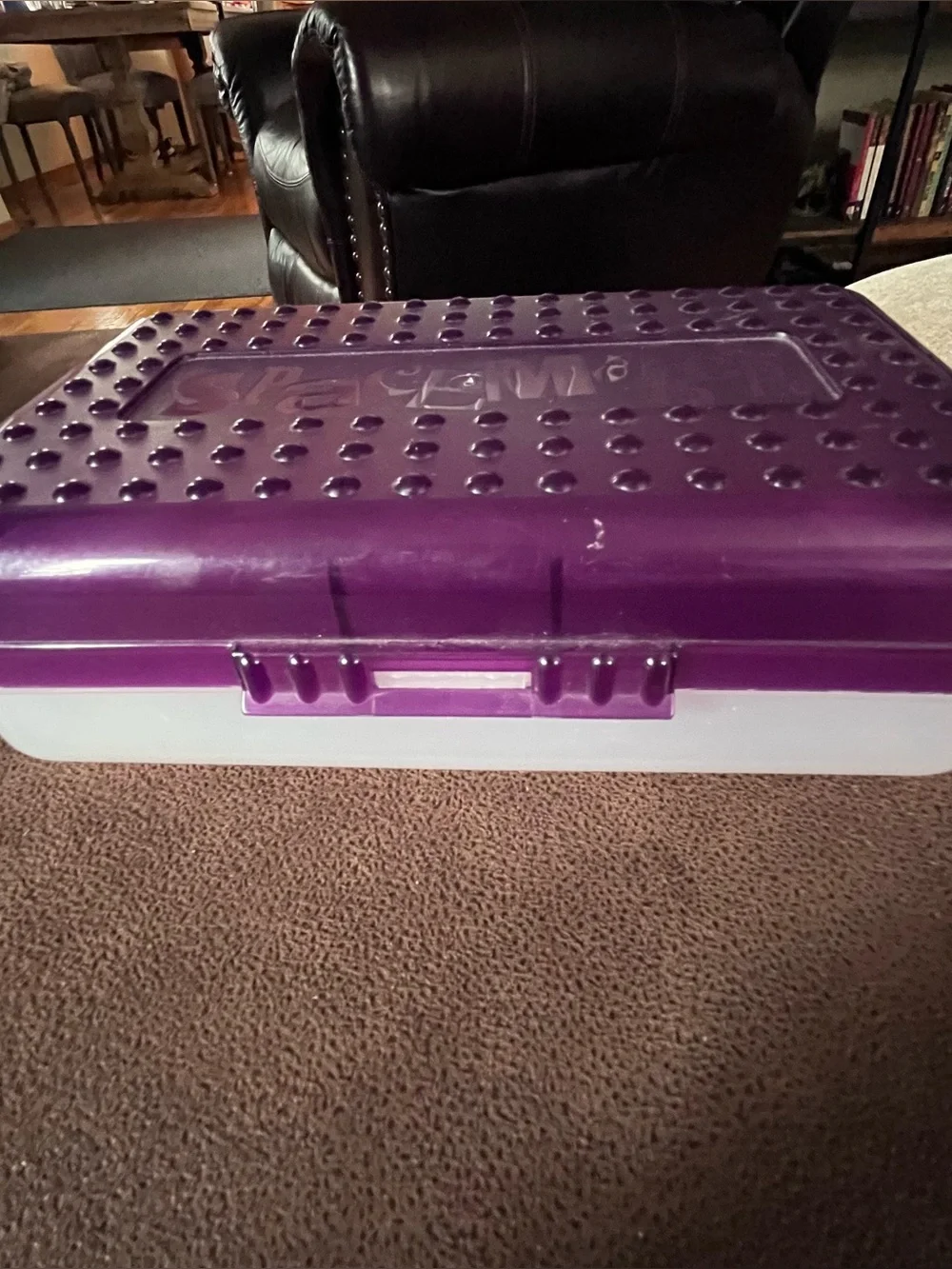 Spacemaker Vintage 1990s Plastic Pencil Case Box Purple Top Frosted Bottom